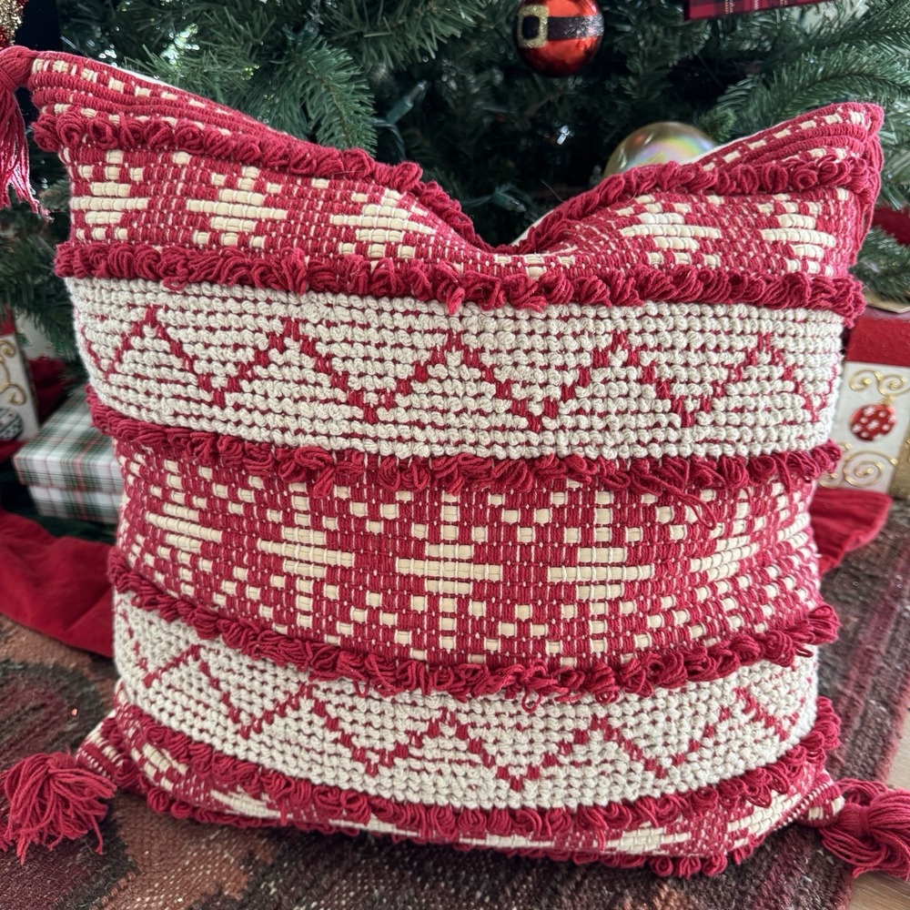 Magnolia Home by Joanna Gaines GLORIA Throw Pillow 18" Sq Loloi Red Xmas Rare B‎